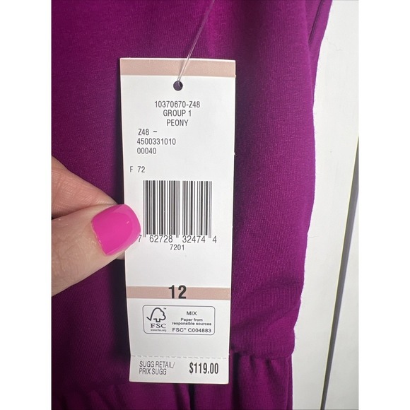 Nine West Sleeveless Drape Pullover Lined Stretch Dress Size 12 Fuchsia NWT - Picture 3 of 12